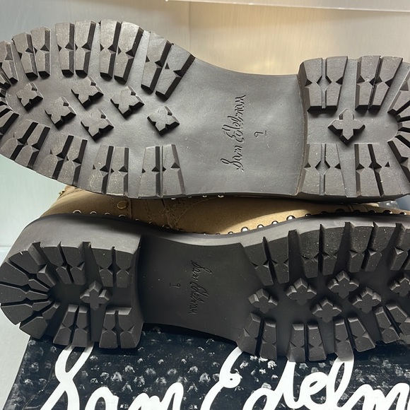 BNIB Sam Edelman Jennifer Studded Combat Suede Boots Tan 9M - Picture 8 of 13